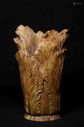 WOOD CARVED 'CHINESE CABBAGE' FIGURE
