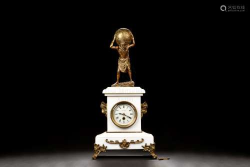 FRENCH GILT AND MARBLE ATLAS CLOCK
