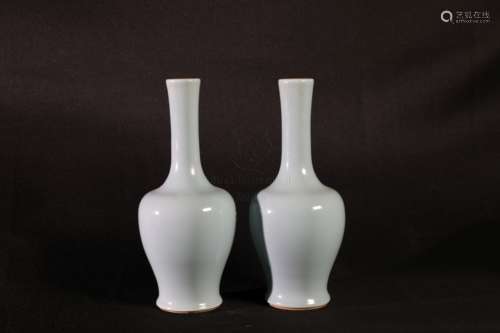 PAIR OF CELADON-WHITE GLAZED VASES