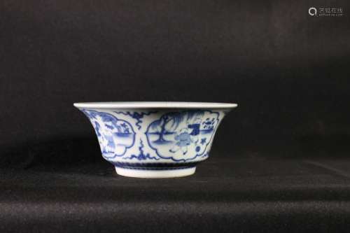 BLUE AND WHITE 'CHILDREN' OPEN MEDALLION BOWL