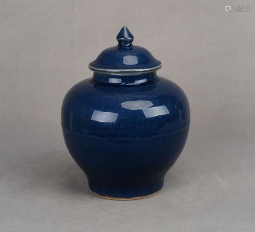 MONOCHROME BLUE GLAZED JAR WITH LID