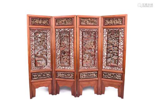 SET OF FOUR OPENWORK CARVED WOODEN FLOOR SCREENS