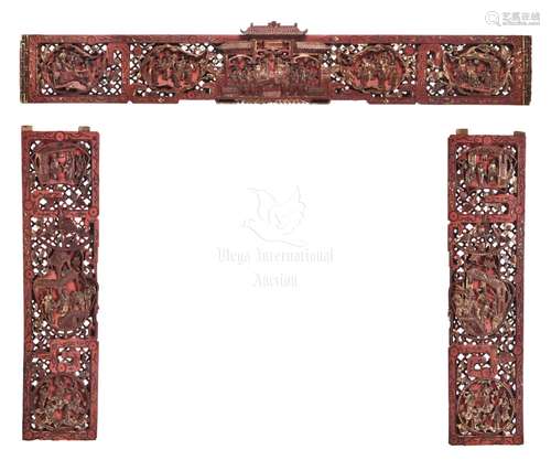 THREE OPENWORK CARVED WOODEN HANGING PANELS