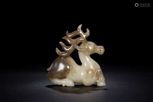 HETIAN CELADON JADE CARVED 'DEER' FIGURE