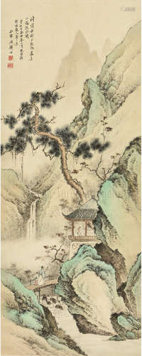 GU LINSHI: INK AND COLOR ON PAPER PAINTING 'LANDSCAPE SCENERY'