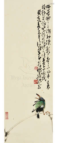 ZHAO SHAOANG: INK AND COLOR ON PAPER PAINTING 'BIRD'