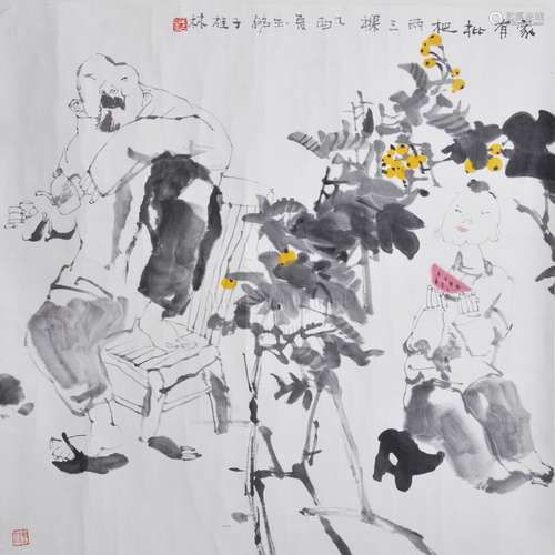 CHEN YUMING: INK AND COLOR ON PAPER PAINTING 'PEOPLE'