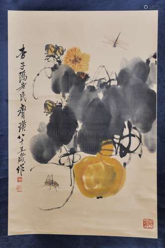 QI BAISHI: INK AND COLOR ON PAPER PAINTING 'INSECTS AND FLOWERS'