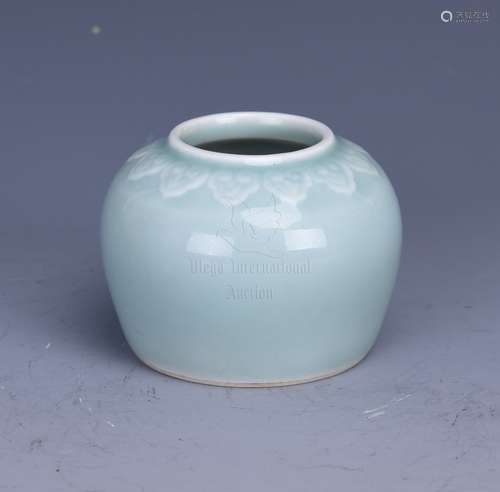 CELADON GLAZED AND IMPRESSED SPITTOON