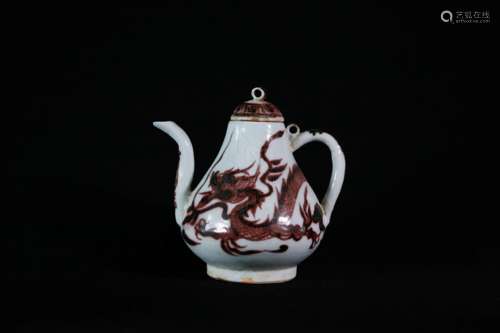 UNDERGLAZED RED 'DRAGON' EWER