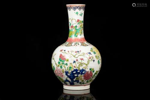 FAMILLE ROSE 'FLOWERS' VASE, TIANQIUPING