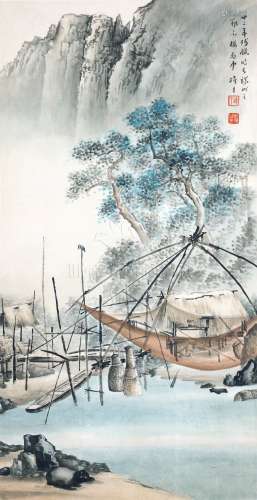 LI XIONGCAI: INK AND COLOR ON PAPER PAINTING 'VILLAGE'