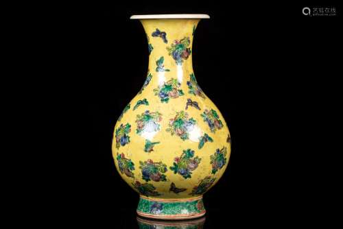 YELLOW GROUND 'MELONS AND BUTTERFLIES' VASE