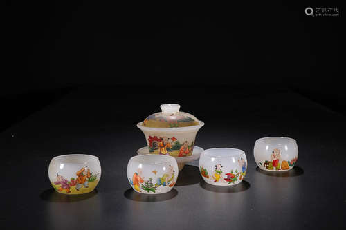 YONGZHENG MARK GLASS FAMILLE ROSE TEA SET