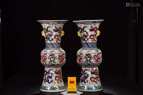 XUANDE MARK WUCAI FLOWER VASE IN PAIR