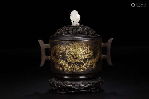 ZHENGDE MARK GOLD-EDGE BRONZE CENSER