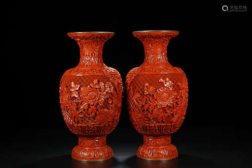 BRONZE LACQUER VASE IN PAIR