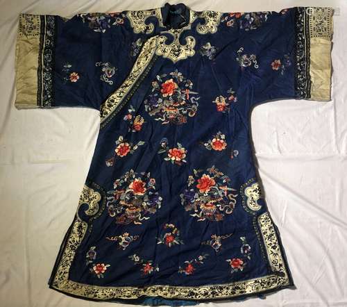 Blue Silk Embroidered Floral Robe