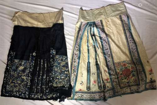 Two Chinese Embroidered Silk Skirts