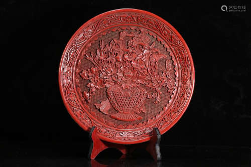 RED LACQUER CARVING PLATE