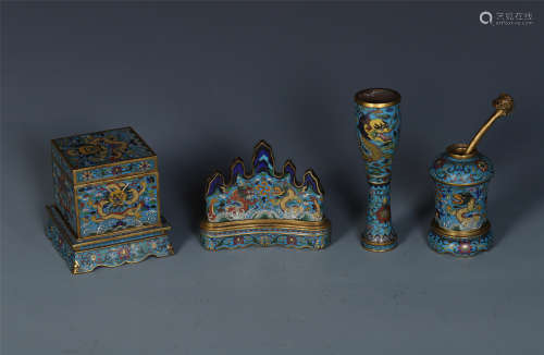 FOUR CHINESE CLOISONNE SCHOAR'S OBJECTS