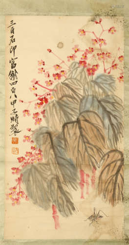 CHINESE SCROLL PAINTING OF INSECT AND FLOWER