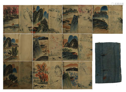 THIRTY-ONE PAGES OF CHINESE ALBUM PAINTING OF MOUNTAIN VIEWS