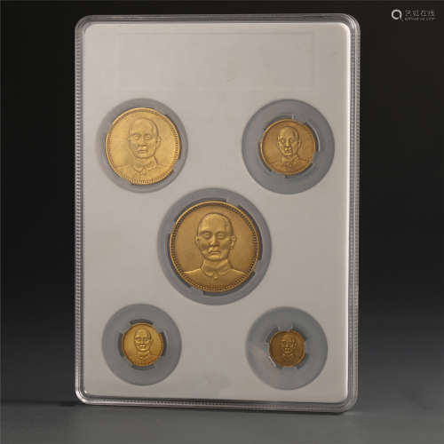FIVE CHINESE GOLD COINS