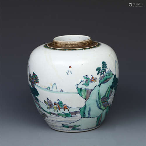 CHINESE PORCELAIN WUCAI MOUNTAIN VIEWS JAR