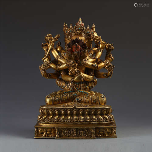 TIBETAN GILT BRONZE SEATED GUHYASAMAJA