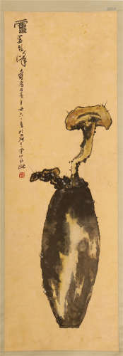 CHINESE SCROLL PAINTING OF LINGCHI IN VASE