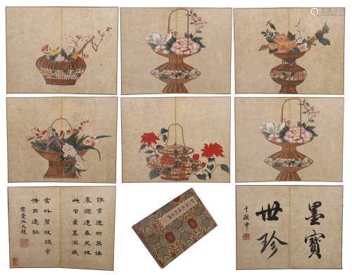 TWEENTY PAGES OF CHINESE ALBUM PAINTING OF FLOWER IN BASKET