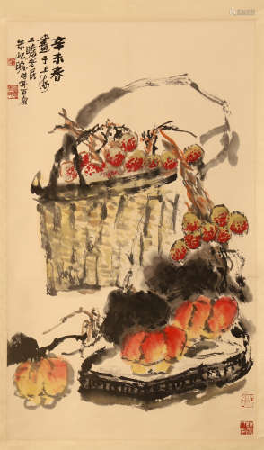 CHINESE SCROLL PAINTING OF FRUIT IN BASKET