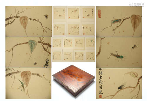 TWEENTY-SEVEN PAGES OF CHINESE ALBUM PAINTING OF INSECT AND LEAF