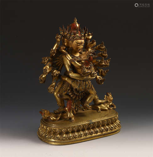 TIBETAN GILT BRONZE STANDING GUHYASAMAJA