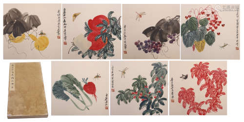TWEENTY PAGES OF CHINESE ALBUM PAINTING OF INSECT AND FLOWER