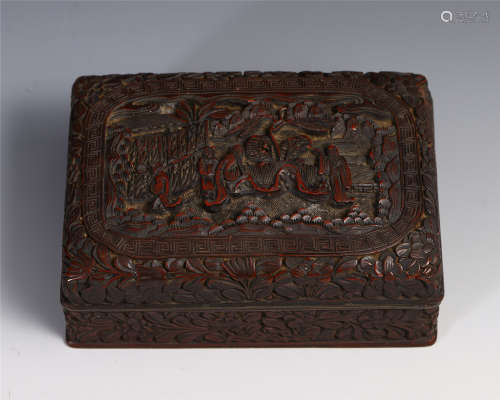 CHINESE CINNABAR FIGURES AND STORY LIDDED BOX