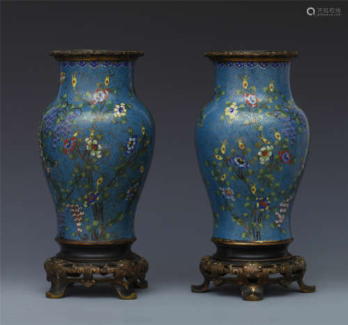 PAIR OF CHINESE CLOISONNE FLOWER JARS