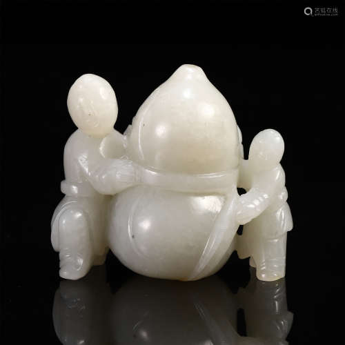 CHINESE WHITE JADE BOY WITH PEACH TABLE ITEM