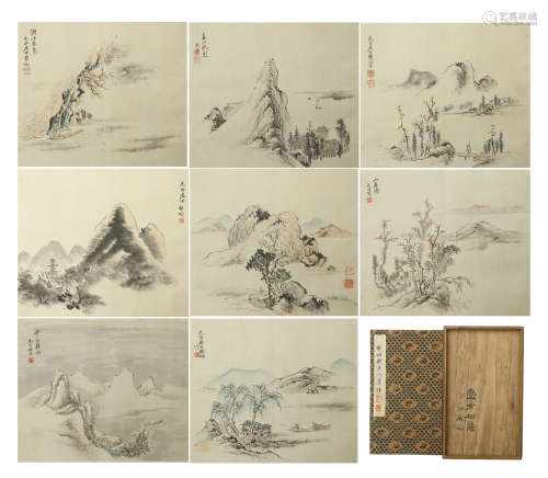TWEENTY-THREE PAGES OF CHINESE ABLUM PAINTING OF MOUNTAIN VIEWS