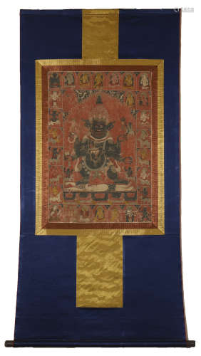 TIBETAN THANGKA OF STANDING SIX ARM SAMANTAKA