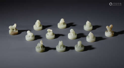 TWEELVE CHINESE JADE ZODIACAL ANIMAL SEALS