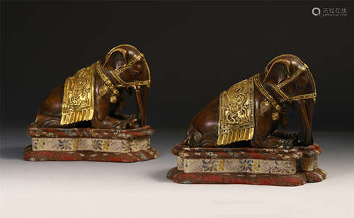 PAIR OF CHINSE GILT BRONZE ELEPHANT TABLE ITEMS