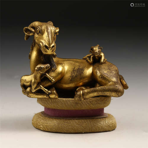 CHINESE GILT BRONZE RAMS TABLE ITEM