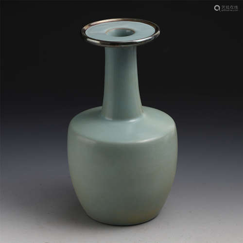 CHINESE SILVER MOUNTED PORCELAIN RU GLAZE VASE