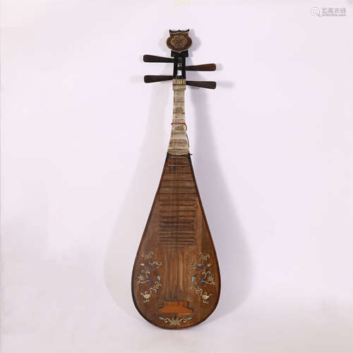 CHINESE GEM STONE INLAID CHINESE LUTE PIPA