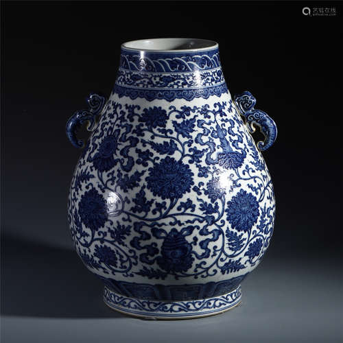 CHINESE PORCELAIN BLUE AND WHITE FLOWER ZUN VASE