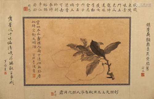 CHINESE SCROLL PAINTING OF FLOWER WITH CALLIGRAPHY