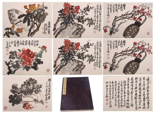 TWEENTY-TWO PAGES OF CHINESE ALBUM PAINTING OF FLOWER WITH CALLIGRAPHY