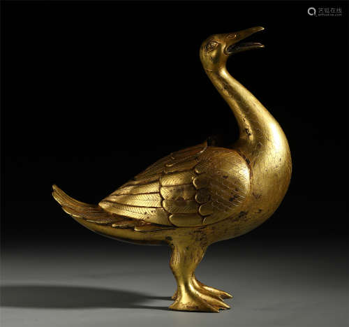 CHINESE GILT BRONZE DUCK INCENSE CAGE